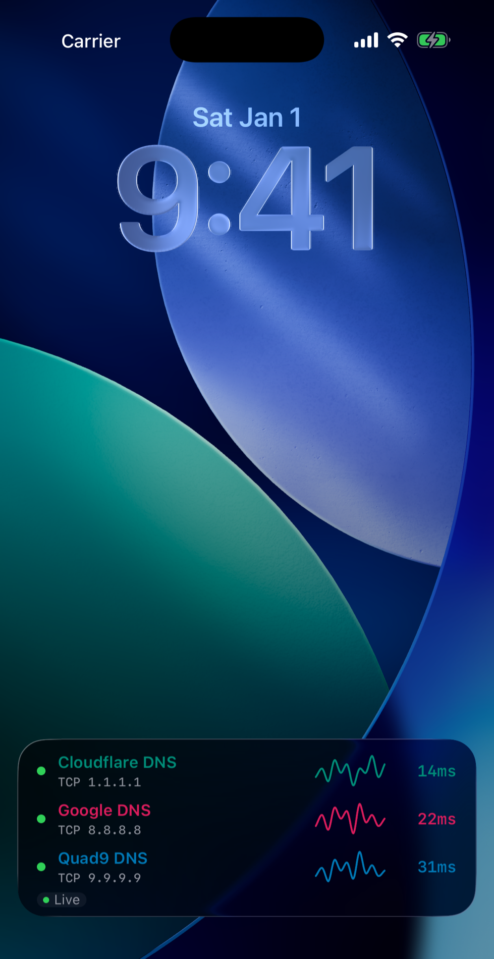 PingScope iPhone Live Activity showing multiple host latencies on the Lock Screen.